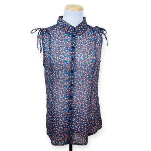 FRENCH CONNECTION Floral Daisy Sheer Sleeveless Blouse Top 10 Medium NWT Collar